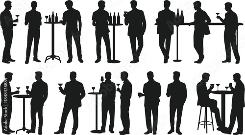 Silhouette Collection Of People Socializing And Drinking At Tables Keywords: silhouette, people, man, woman, socializing