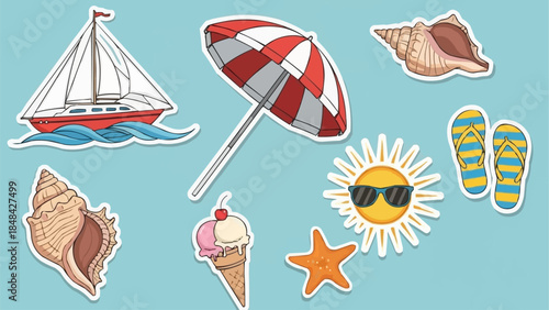 Summer Beach Vacation Objects Collection.