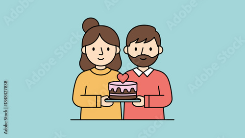 Happy Couple Celebrating Birthday with Cake Together