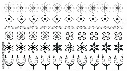 Collection of elegant black floral designs and leaf patterns