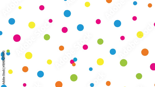 Seamless Vector Pattern of Scattered Colorful Polka Dots on White Background