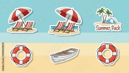 Summer Beach Vacation Objects Set.