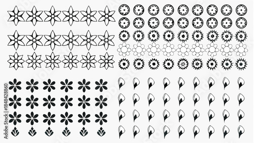 Collection of elegant floral patterns and motifs in black