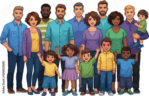 Diverse group of people family friends standing together smiling