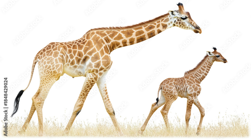 Obraz premium Group of giraffes walking in profile view 