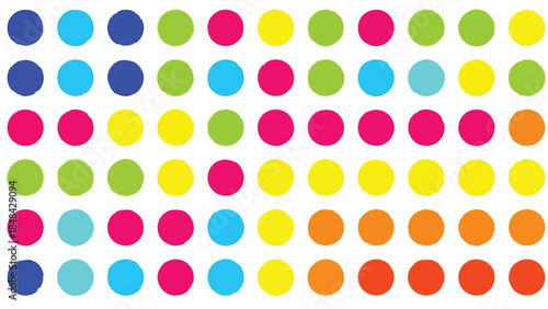 Vibrant multi-colored polka dots seamless pattern on white geometric background vector illustration