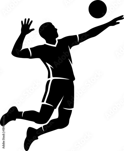 Volleyball Player Spike Negative Space Silhouette. Dynamic Sport Vector Logo Illustration