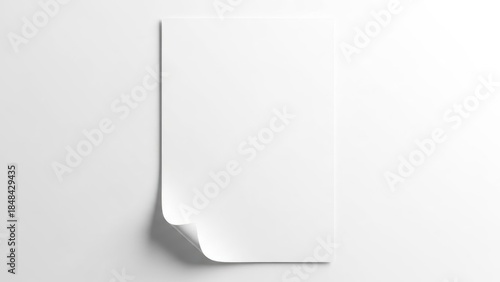 A single sheet of white paper stands upright against a plain white background. mockup isolated on white background