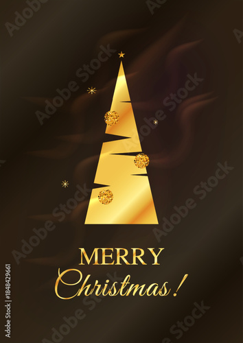 Christmas  Golden Vector Tree New Year Card