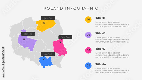 Poland map infographic template with 4 options. Poland political map infographic for presentation.