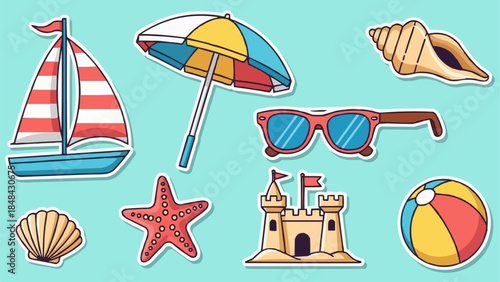 Collection of Summer Beach Vacation Icons and Symbols.
