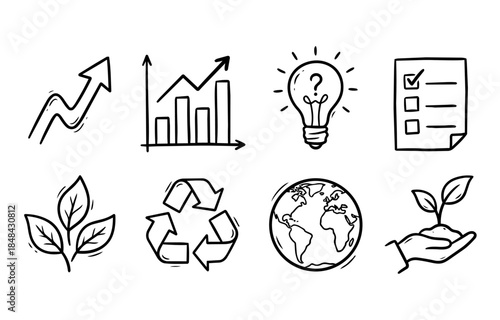 Hand Drawn Business Ecology Concept Icons Set