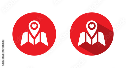 Heart location map icon with long shadow. Love destination and favorite place symbol
