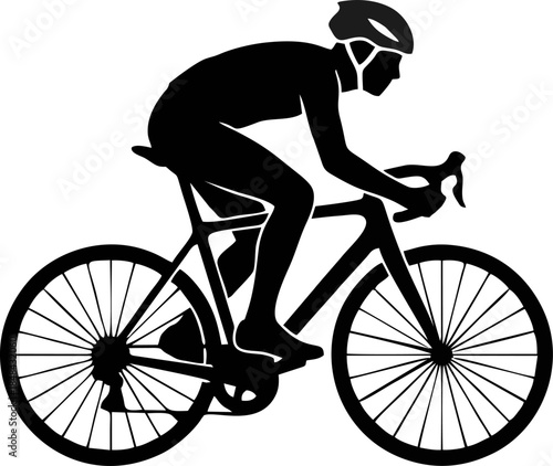 Cyclist Racing Negative Space Silhouette. Bicycle Sport Vector Logo with Bike Details