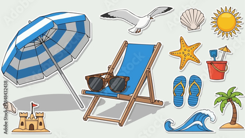 Beach Vacation Elements Collection for Summer Relaxation.