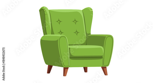 A plush, emerald green armchair with a high back and comfortable seat, isolated on a plain white background, perfect for interior design concepts
