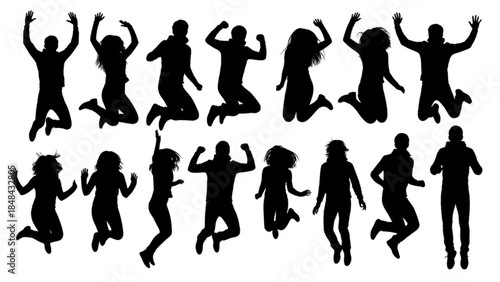 People Jumping Silhouette Set