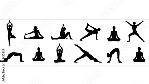 Yoga Stretching Poses Silhouette Set