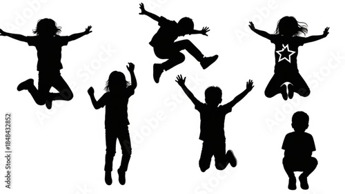 Children Playing Jumping Silhouette