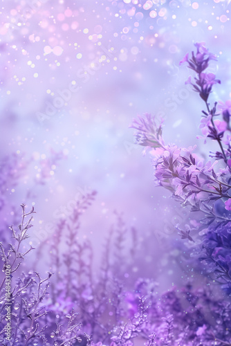  Beautiful blurred lilac background with delicate flowers and bokeh lights