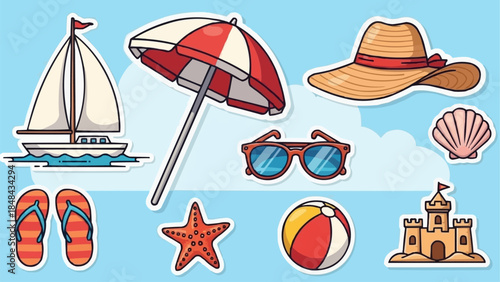 Summer Beach Vacation Objects Collection.