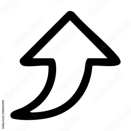 Outline of a single arrow pointing upwards, symbolizing direction and growth. Related to success, upward trends, navigation, or positive progress in data visualizations, web interfaces, presentations