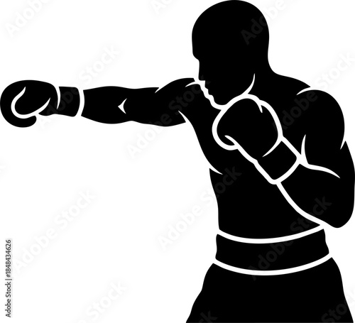 Boxer Punching Negative Space Silhouette. Boxing Sport Fighter Vector Logo Illustration