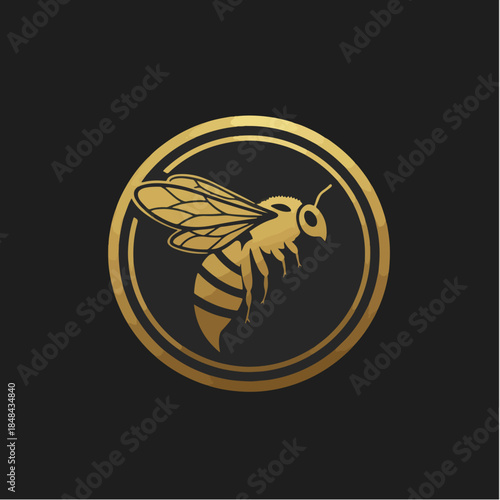 Golden Bee Emblem Logo Design.