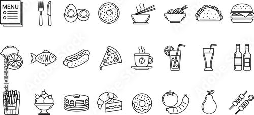 Set of minimalist line art icons representing time management including analog clocks stopwatches twenty four hour service timers and hour glasses