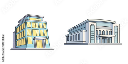 Colorful Architectural Building Illustrations Side by Side.
