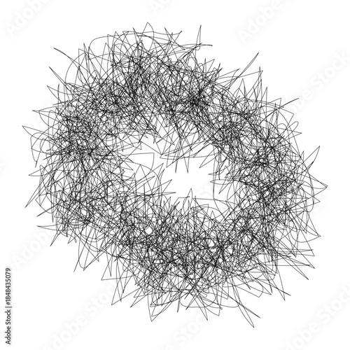 Minimalist Black Tangled Line Art Circle