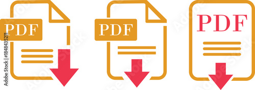 PDF File Format icon set. PDF file download symbols. Format for texts, images, vector images, interactive forms. Type document, symbol web format information, file format symbol. Vector illustration.