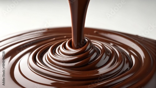3D Infographic Concepts Rich, flowing chocolate creating a smooth swirl in a decadent dessert setting.