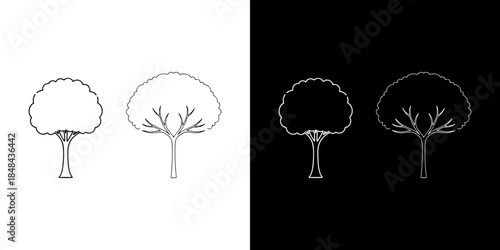 Two trees, one in white on a black background and another in black on a white background, illustrating contrast
