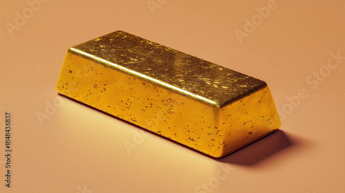 Dramatic lighting emphasizes the textured shine of a single gold bar bullion