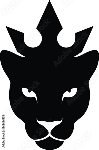 Bold black lions head silhouette with a crown on transparent background