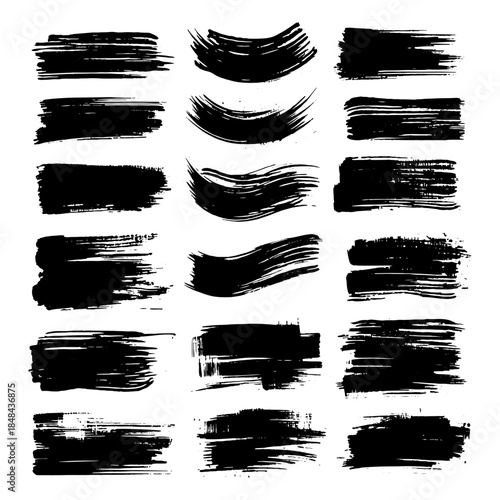 Collection of Black Grunge Ink Brush Strokes and Texture Smears