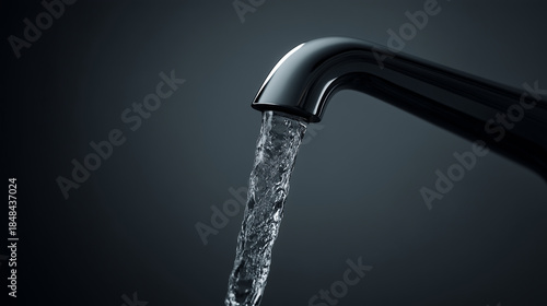 Dynamic stream of crystal clear liquid reflecting ambient studio light