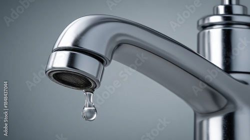 Sculptural chrome form highlighting a critical water droplet