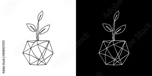 Minimalist geometric plant icon representing growth, sustainability, and innovative natural design for modern branding and eco-friendly concepts, presented in a clean line art style