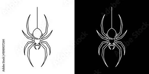 Minimalist Spider Outline Design on Web Thread - Versatile Vector Graphic for Branding, Halloween, or Nature-themed Projects in Both Light and Dark Modes