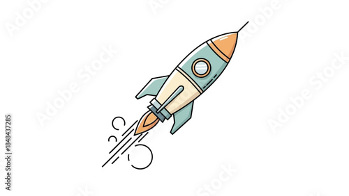 Colorful Cartoon Rocket Ship in Flight.