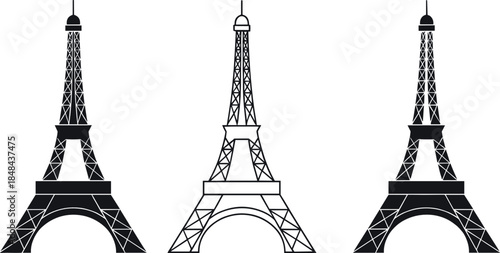 Detailed Eiffel Tower Vector Illustrations for Paris Travel Branding, Tourism Souvenirs, and Romantic Designs