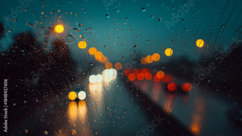 Ethereal atmosphere with crystalline water trails across the windscreen