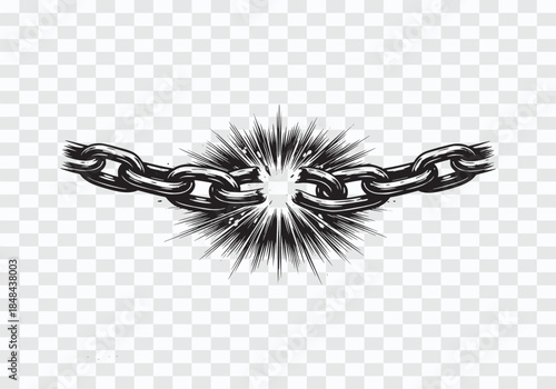 Broken Chain Bursting Free Heavy Iron Chain Break Effect – Hand Drawn Black and White Vector