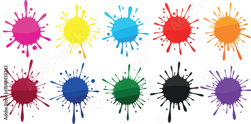Colorful Paint Splatters and Glossy Ink Blots for Creative Backgrounds, Branding, and Street Art Designs