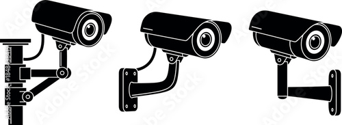 Modern CCTV Surveillance Camera Silhouettes for Home, Business, and Private Property Security