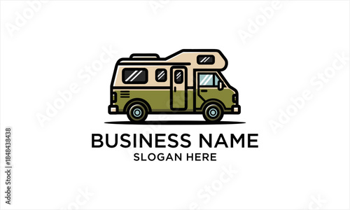 Vintage Camper Van Logo Design for Outdoor Adventure and Travel Business.