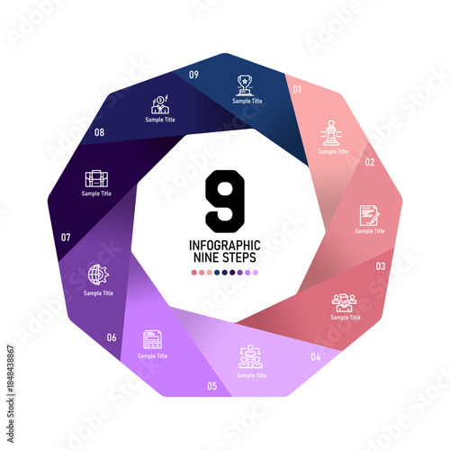 9 Options Infographic circle design 9 steps, objects, elements or options information business infographic template. vector eps 
