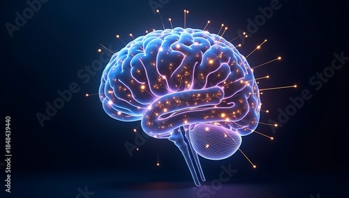 Wallpaper Mural Hyperreal 3D render of a transparent human brain made of glowing circuits and data streams, artificial intelligence and machine learning concept, dark background, cinematic lighting, ultra detailed Torontodigital.ca